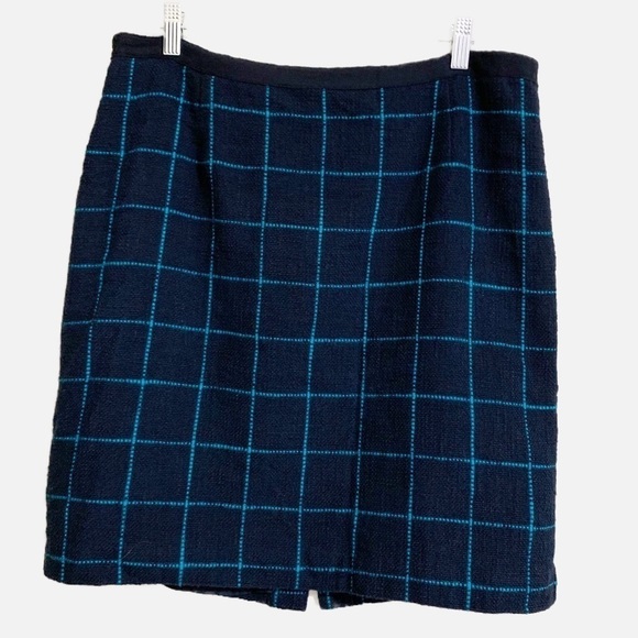 Banana Republic Blue Checked Plaid Mini/Midi Pencil Cotton Skirt. Size 12 - Picture 1 of 10